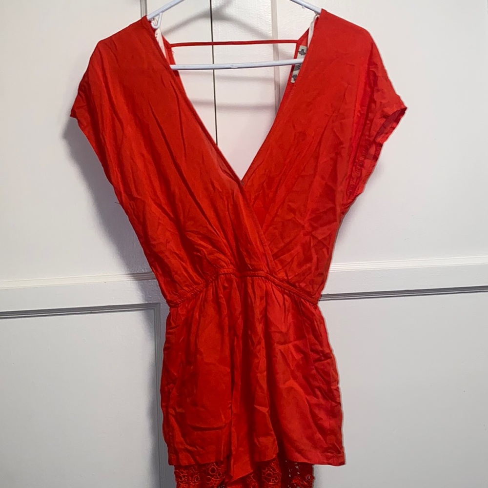 Iris Medium Coral Plunge V Neck Romper